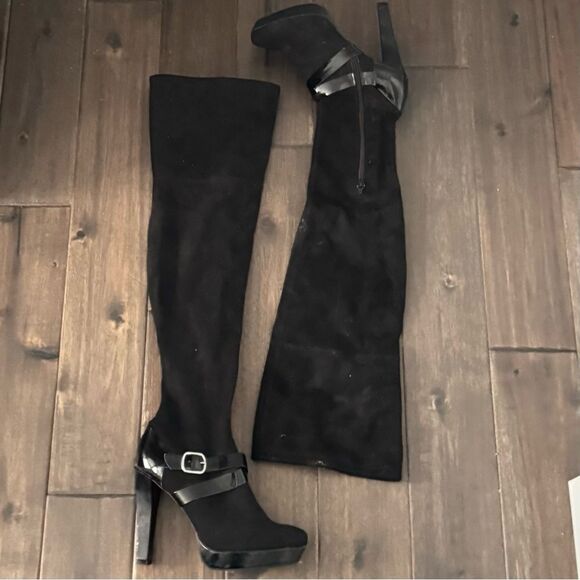 Jennifer Lopez Black Over the Knee Faux Suede High Heel Boots 8M - Picture 1 of 9